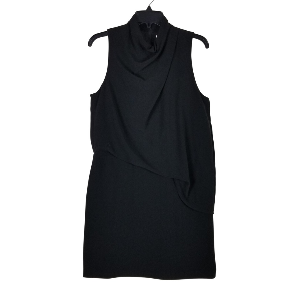 Halston Cocktail Dress Womens 6 Black Draped Mock Neck Sleeveless Mini 1011003